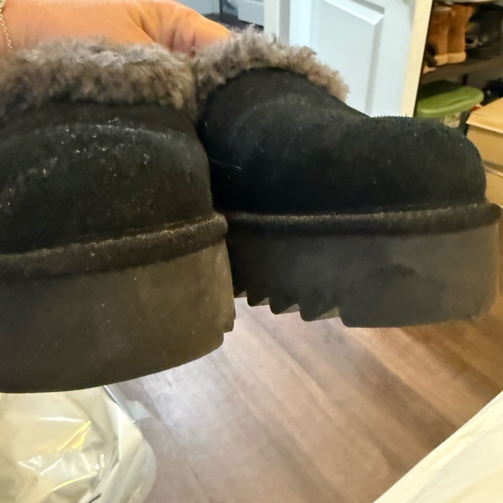 UGG Nita Black Suede Shearling Cuffed Ankle Booties - Picture 8 of 9
